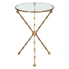 French Midcentury Maison Jansen Style Brass and Glass Faux-Bamboo Side Table