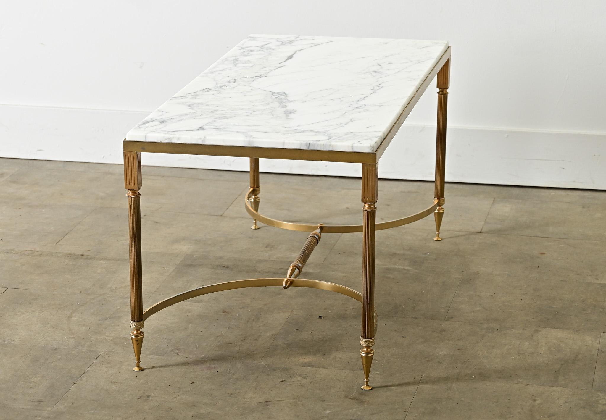 French Midcentury Marble and Brass Coffee Table For Sale 4