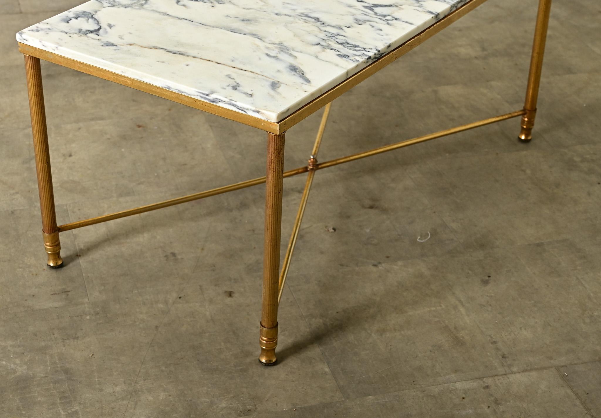 French Midcentury Marble and Brass Coffee Table For Sale 4