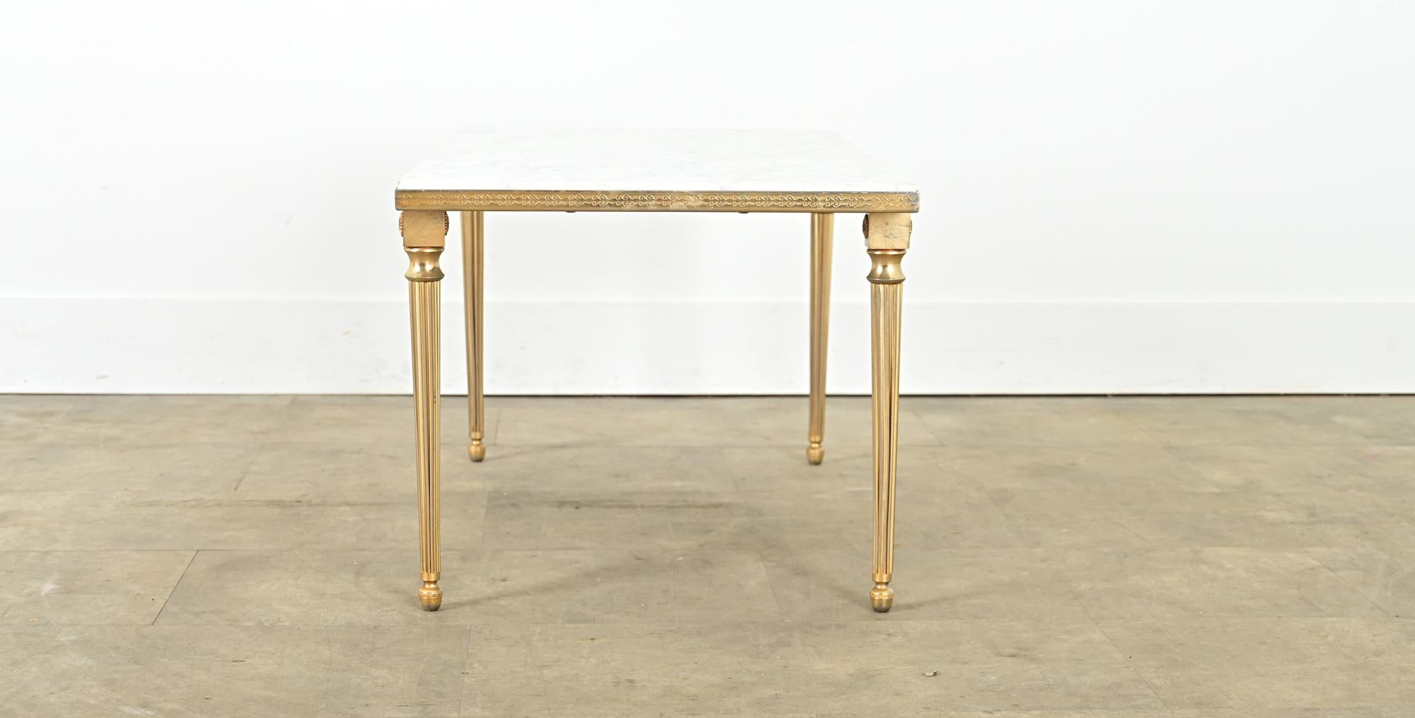20th Century French Midcentury Marble and Brass Coffee Table For Sale