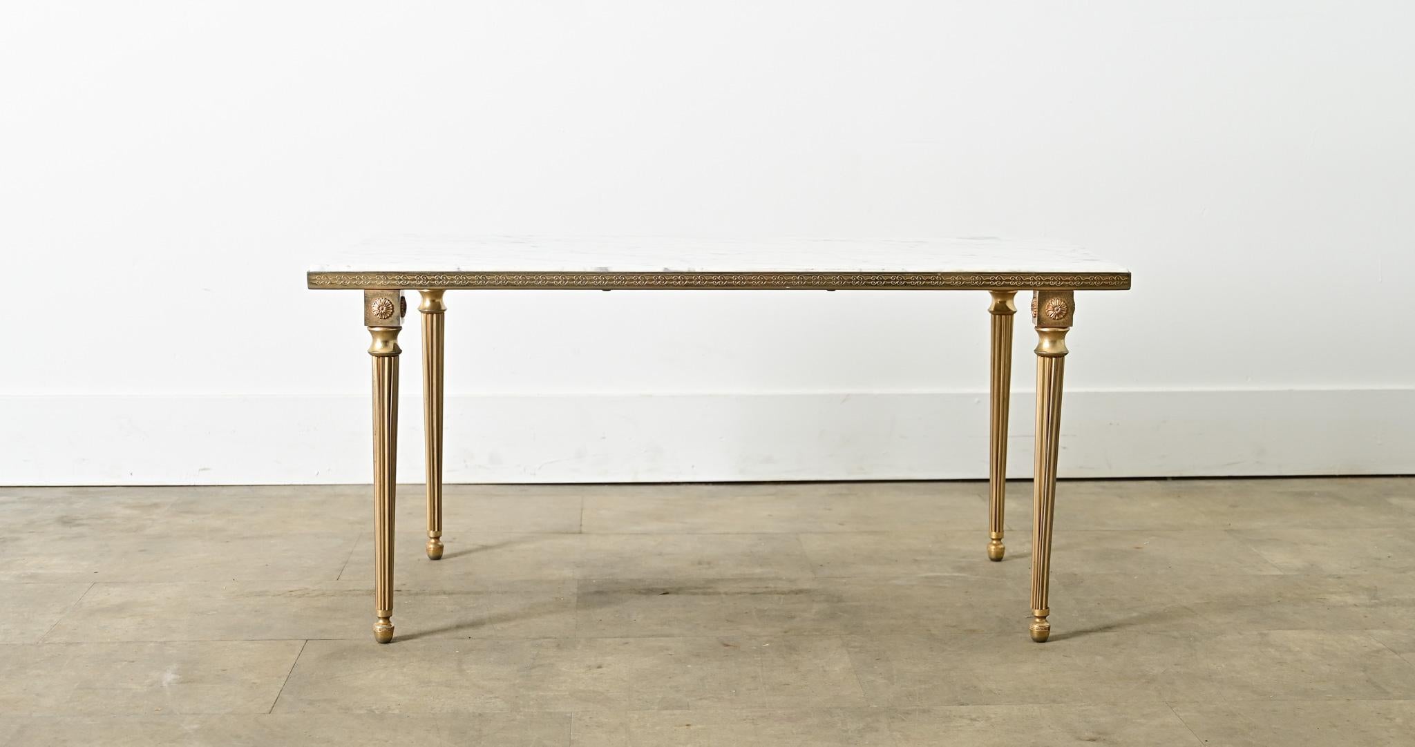 French Midcentury Marble and Brass Coffee Table For Sale 1