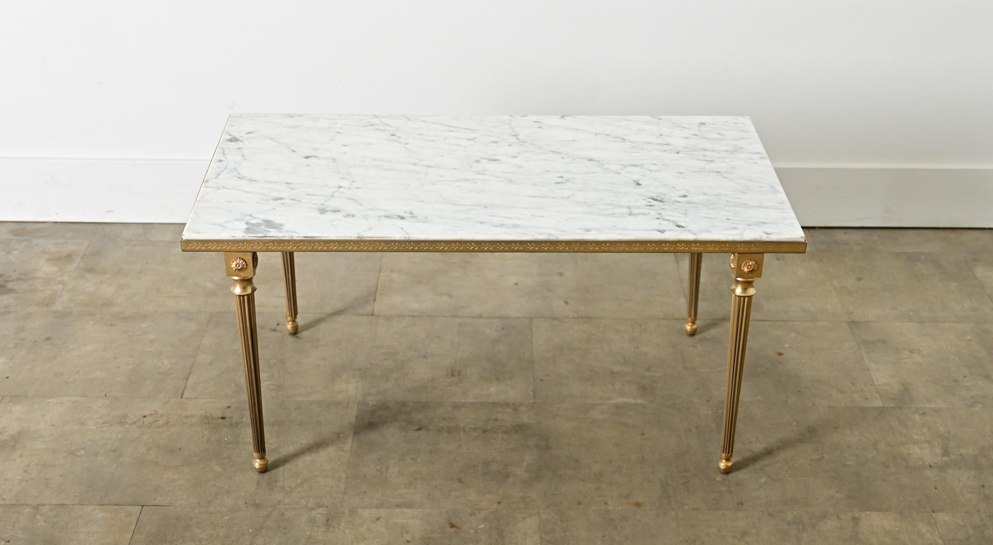 French Midcentury Marble and Brass Coffee Table For Sale 2