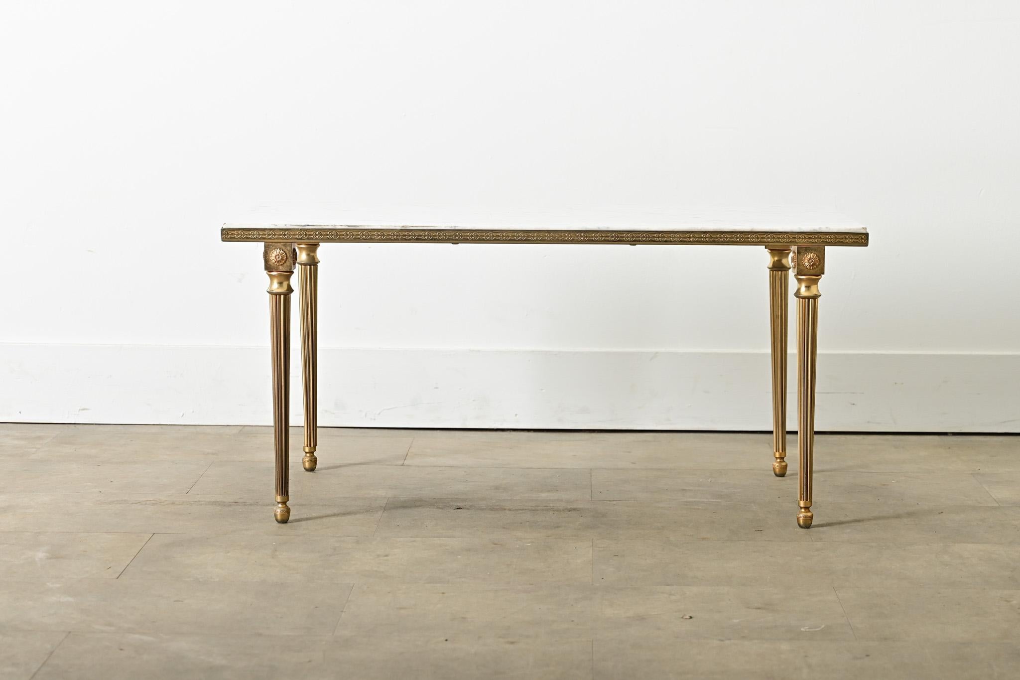 French Midcentury Marble and Brass Coffee Table For Sale 3