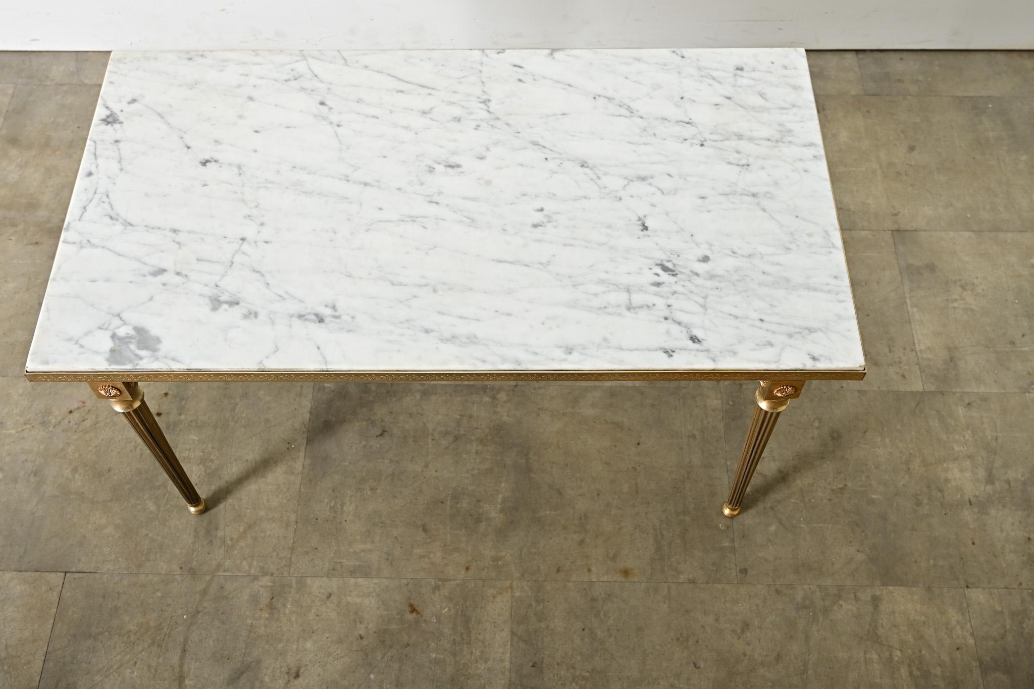 French Midcentury Marble and Brass Coffee Table For Sale 4