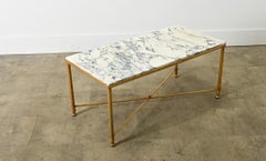 French Midcentury Marble and Brass Coffee Table