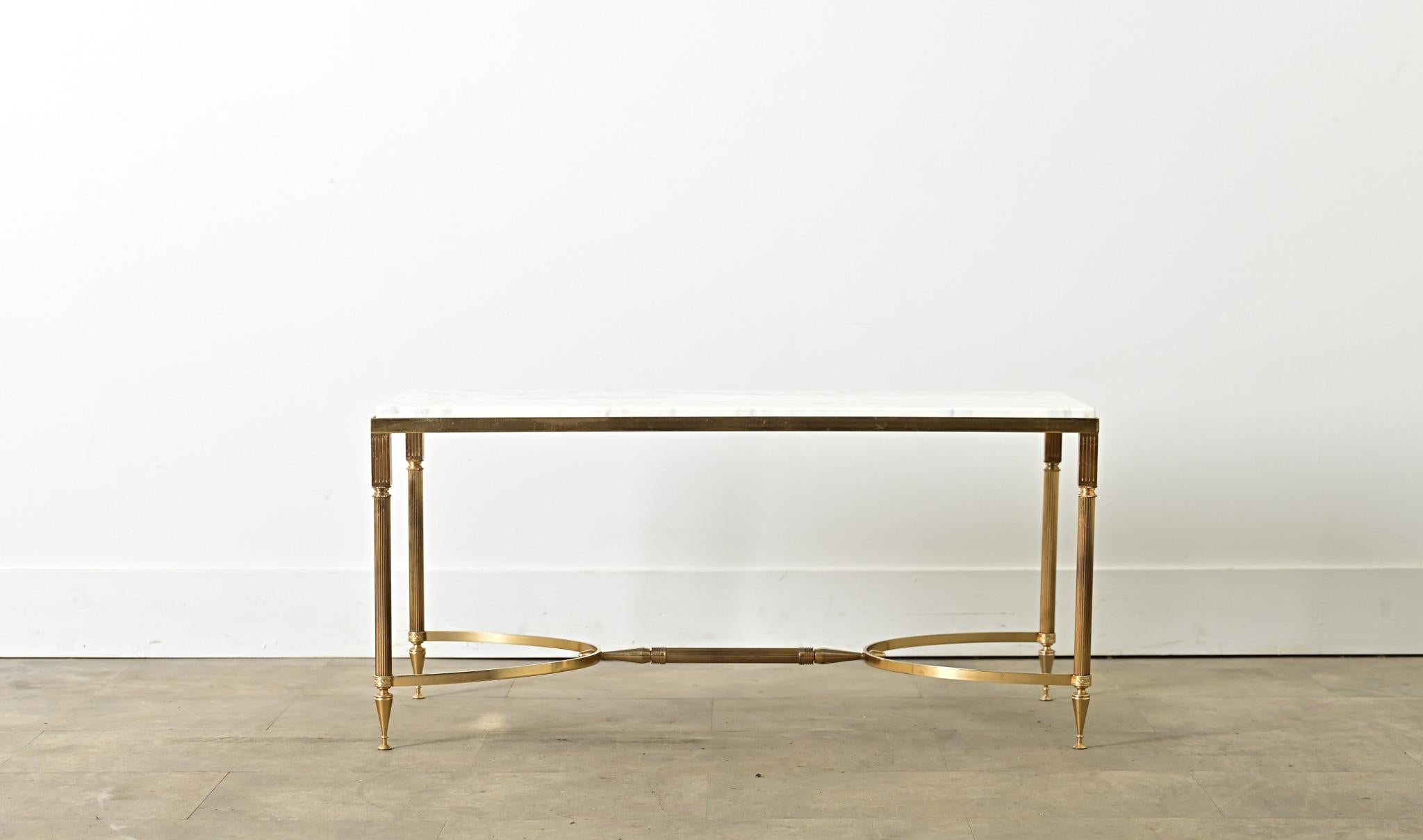 Hollywood Regency French Midcentury Marble and Brass Coffee Table For Sale