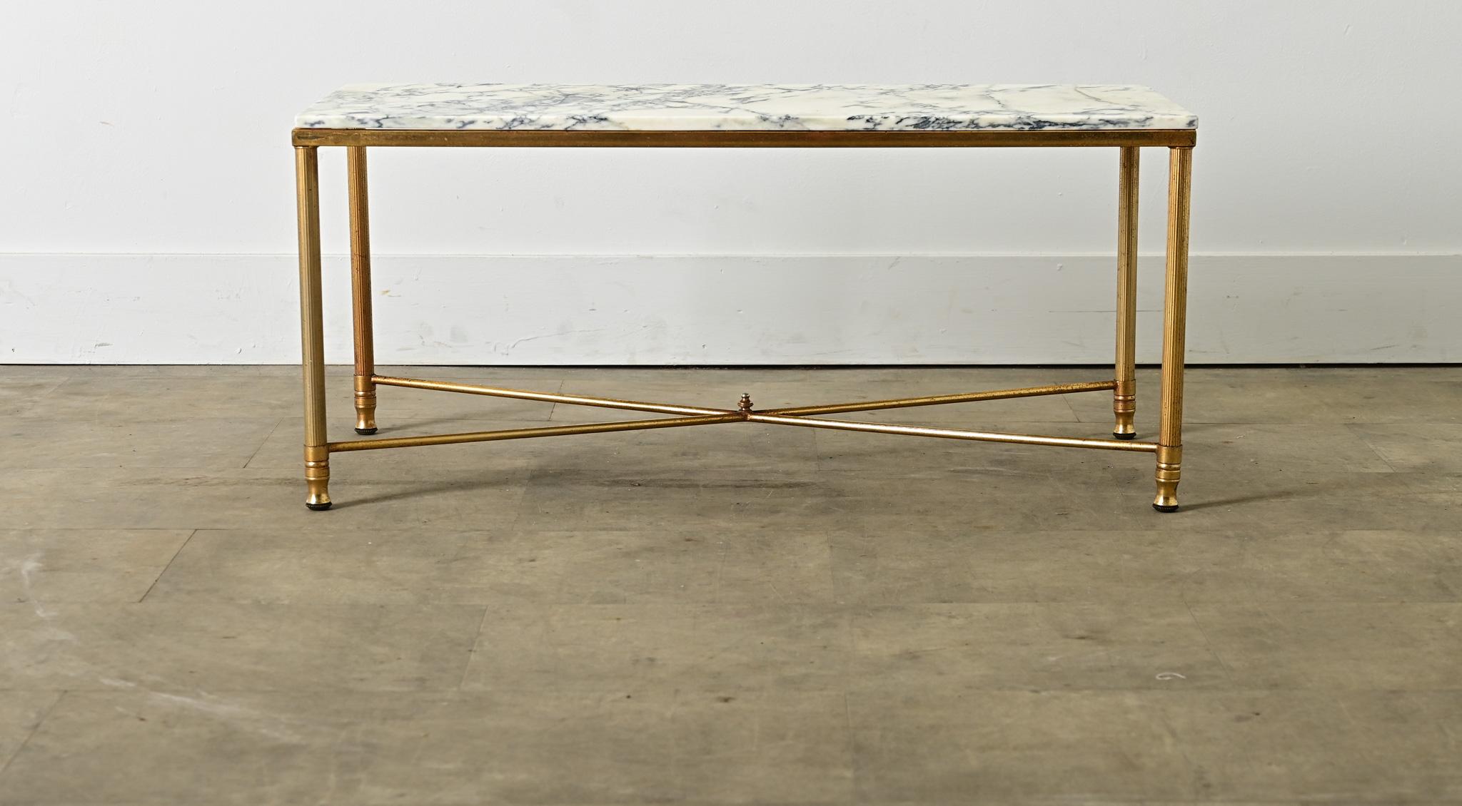 Hollywood Regency French Midcentury Marble and Brass Coffee Table For Sale