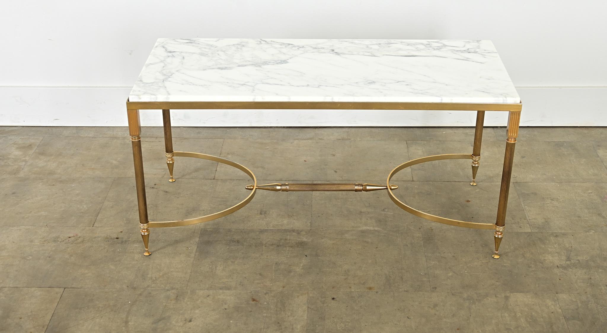 Cast French Midcentury Marble and Brass Coffee Table For Sale