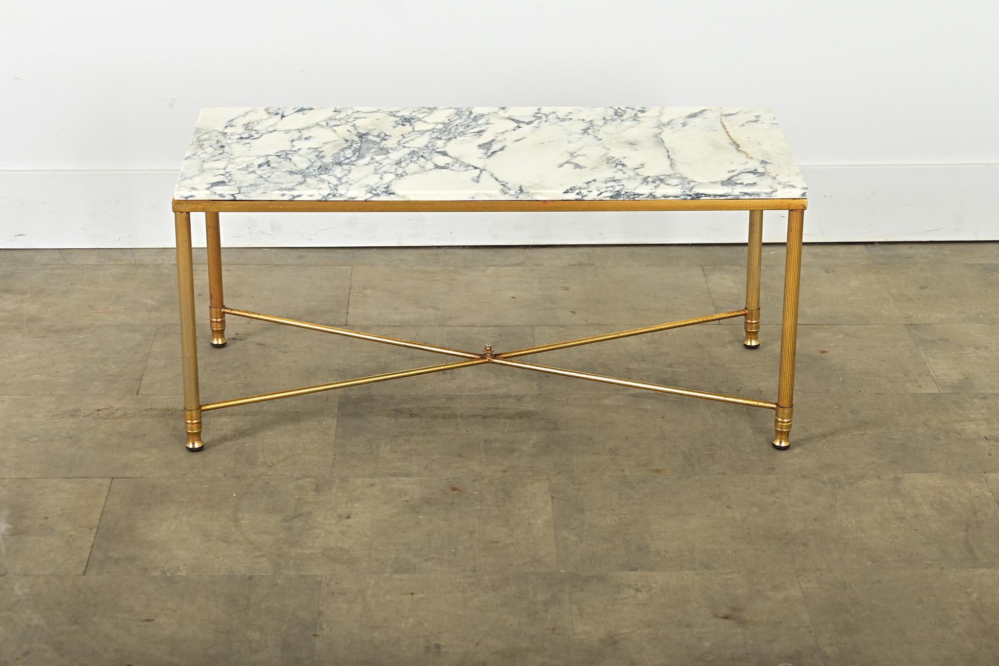 Cast French Midcentury Marble and Brass Coffee Table For Sale