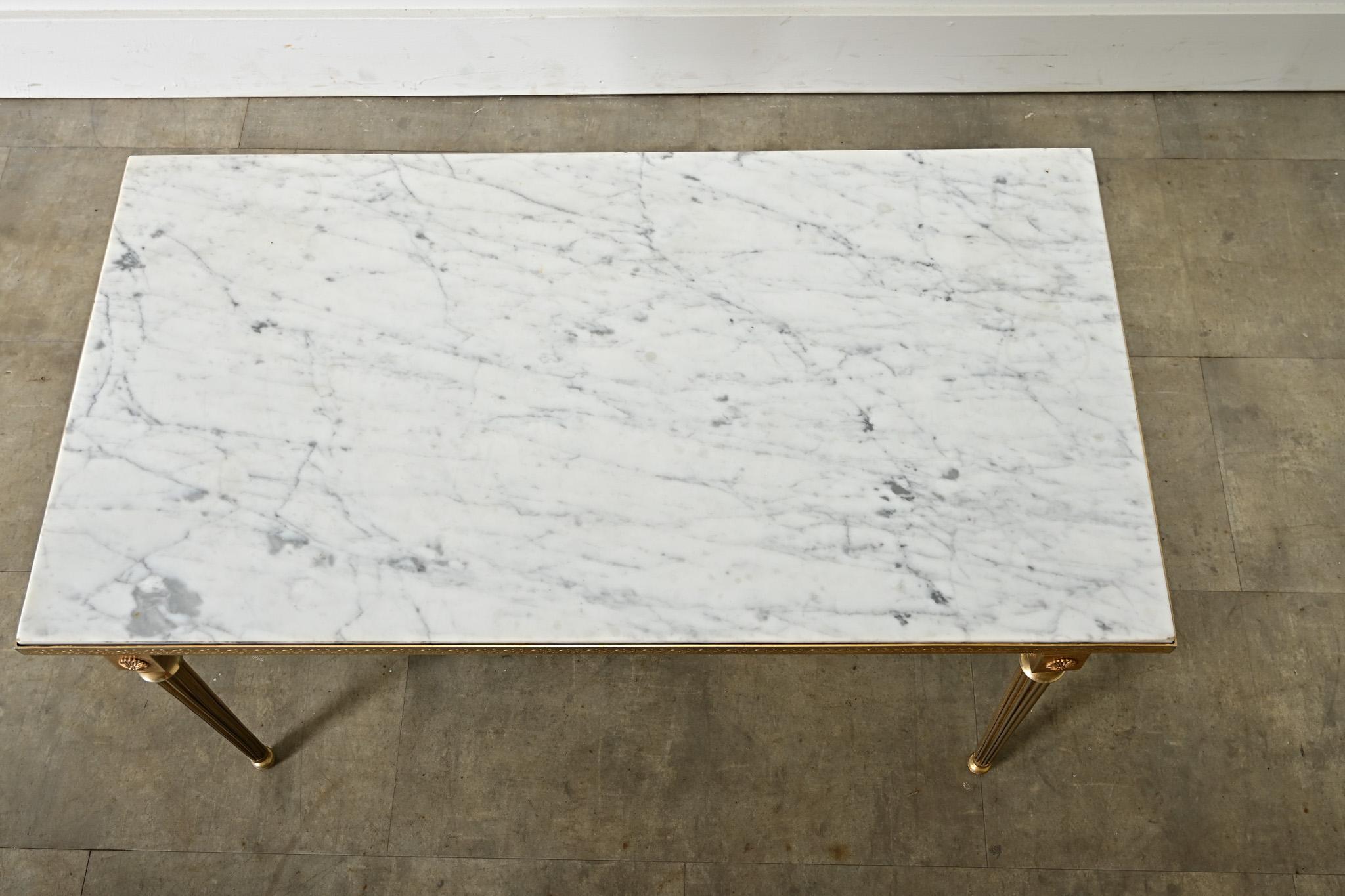 Hollywood Regency French Midcentury Marble and Brass Coffee Table For Sale
