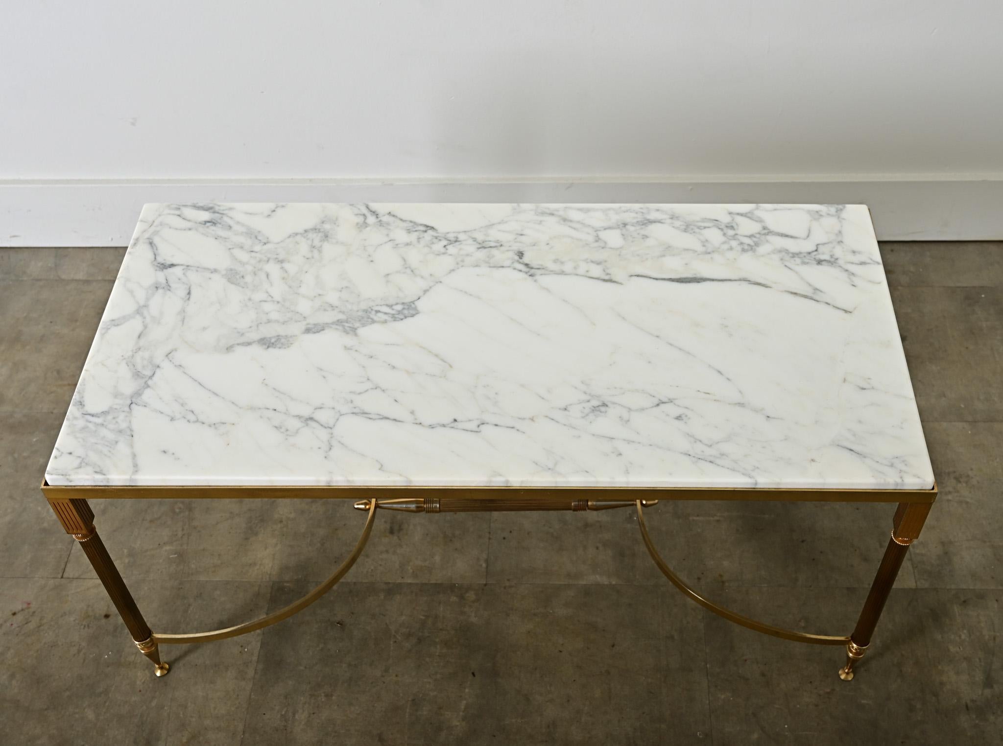 French Midcentury Marble and Brass Coffee Table In Good Condition For Sale In Baton Rouge, LA