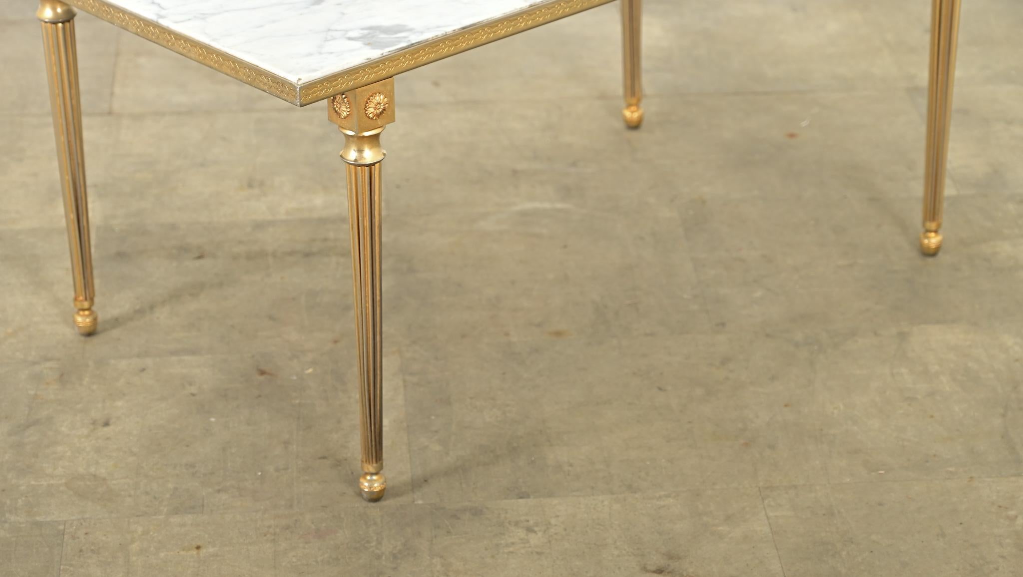 Cast French Midcentury Marble and Brass Coffee Table For Sale
