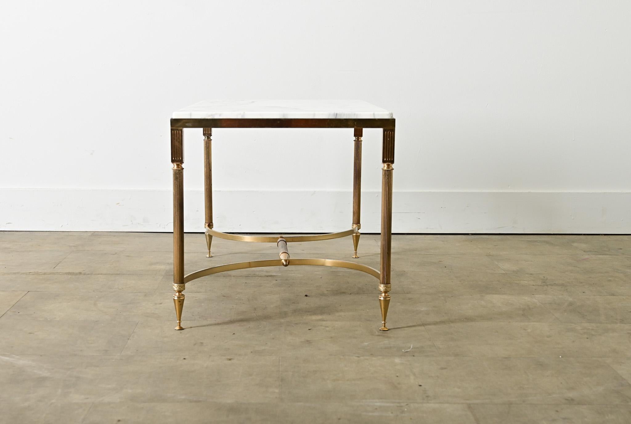 20th Century French Midcentury Marble and Brass Coffee Table For Sale