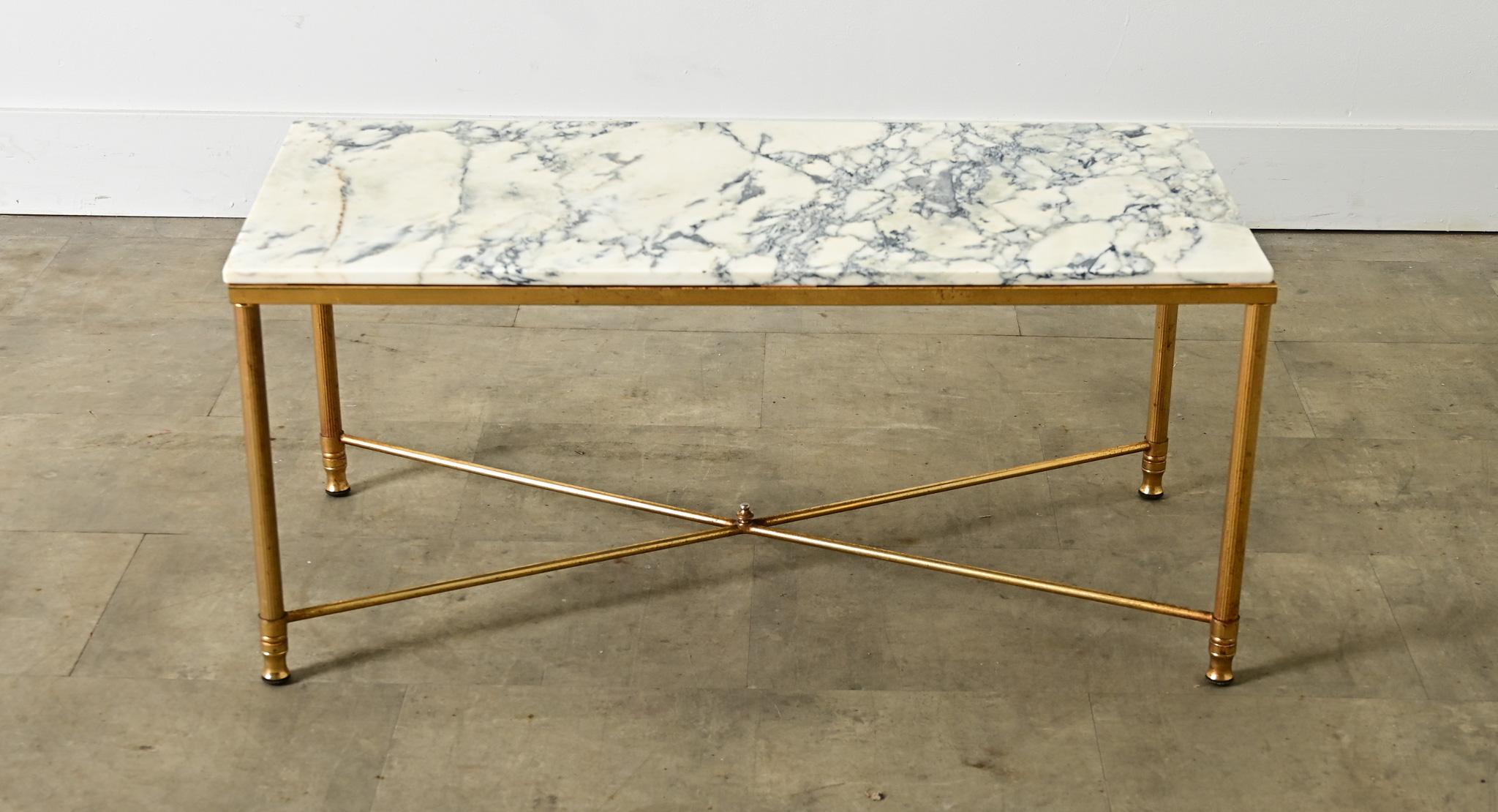 20th Century French Midcentury Marble and Brass Coffee Table For Sale
