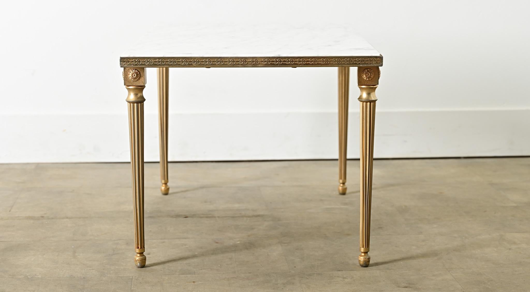 French Midcentury Marble and Brass Coffee Table In Good Condition For Sale In Baton Rouge, LA