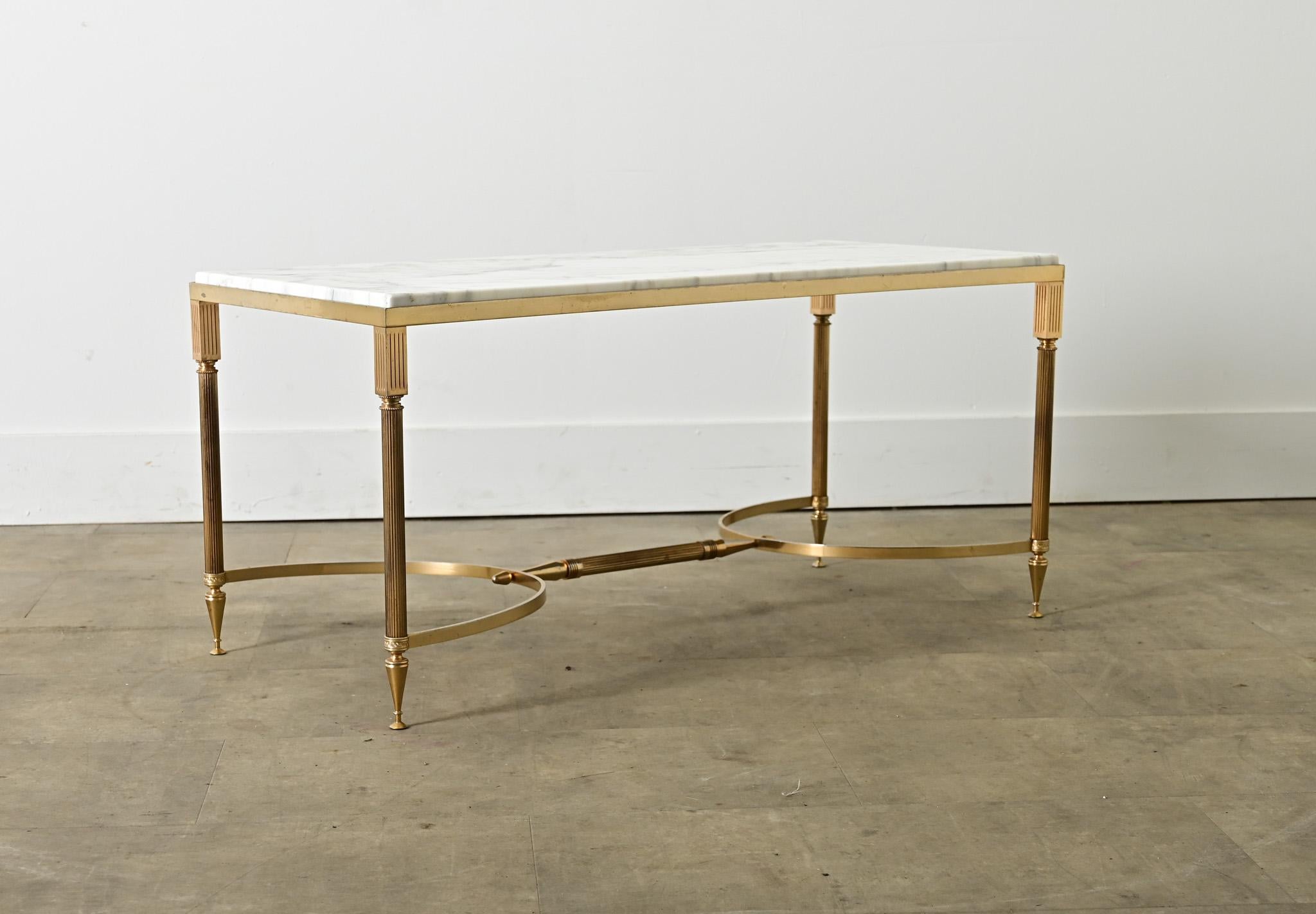 French Midcentury Marble and Brass Coffee Table For Sale 1