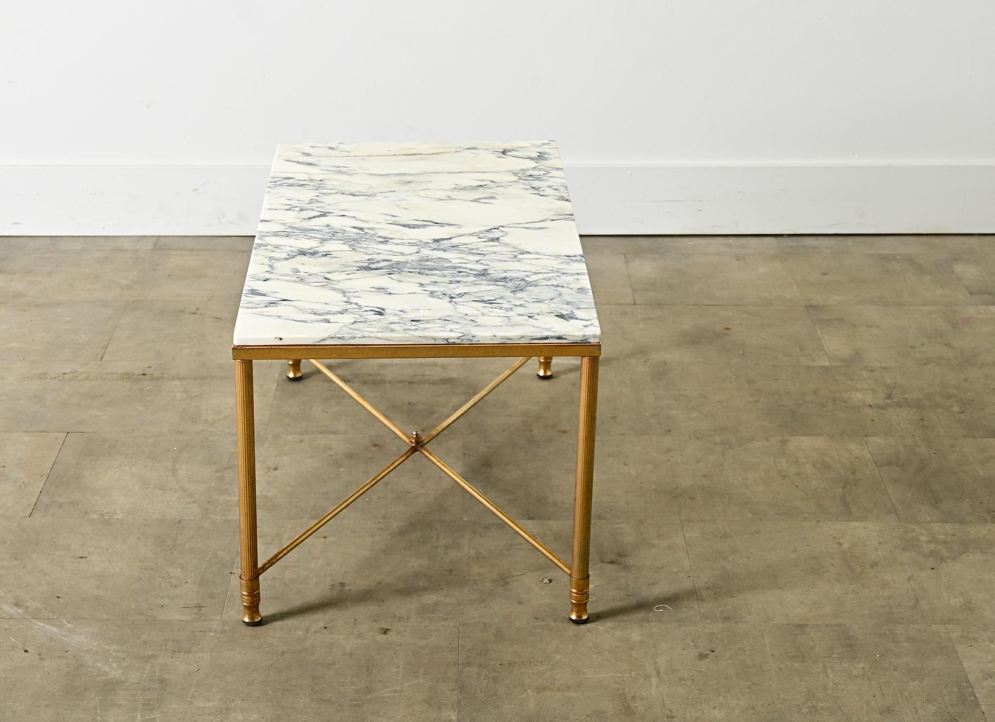 French Midcentury Marble and Brass Coffee Table For Sale 1