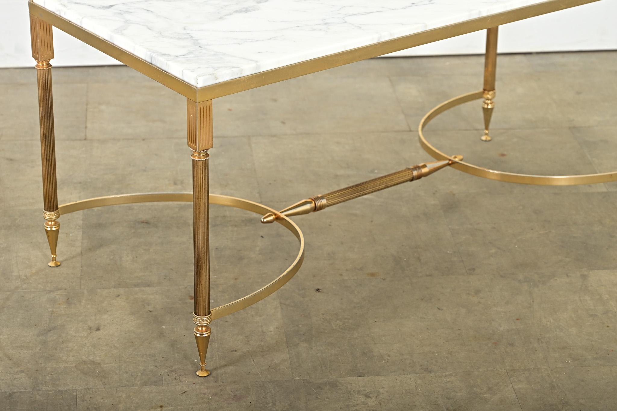 French Midcentury Marble and Brass Coffee Table For Sale 2