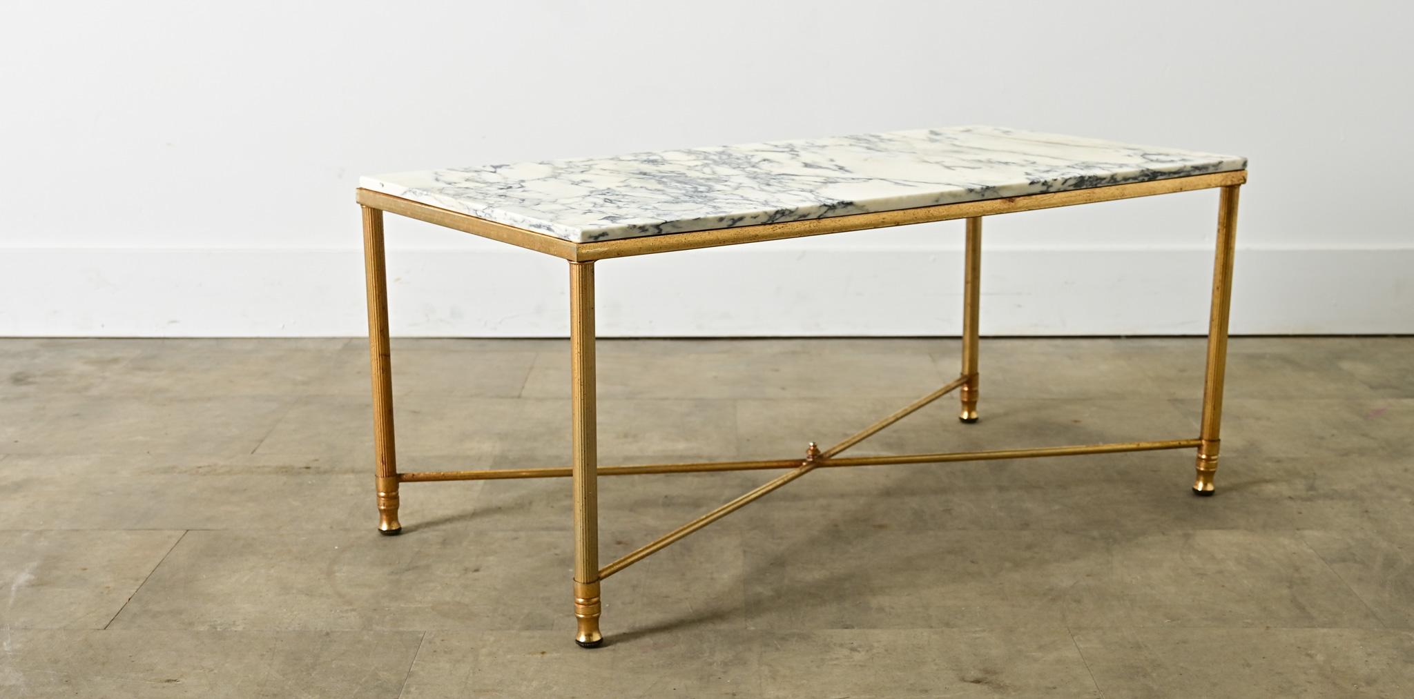 French Midcentury Marble and Brass Coffee Table For Sale 2