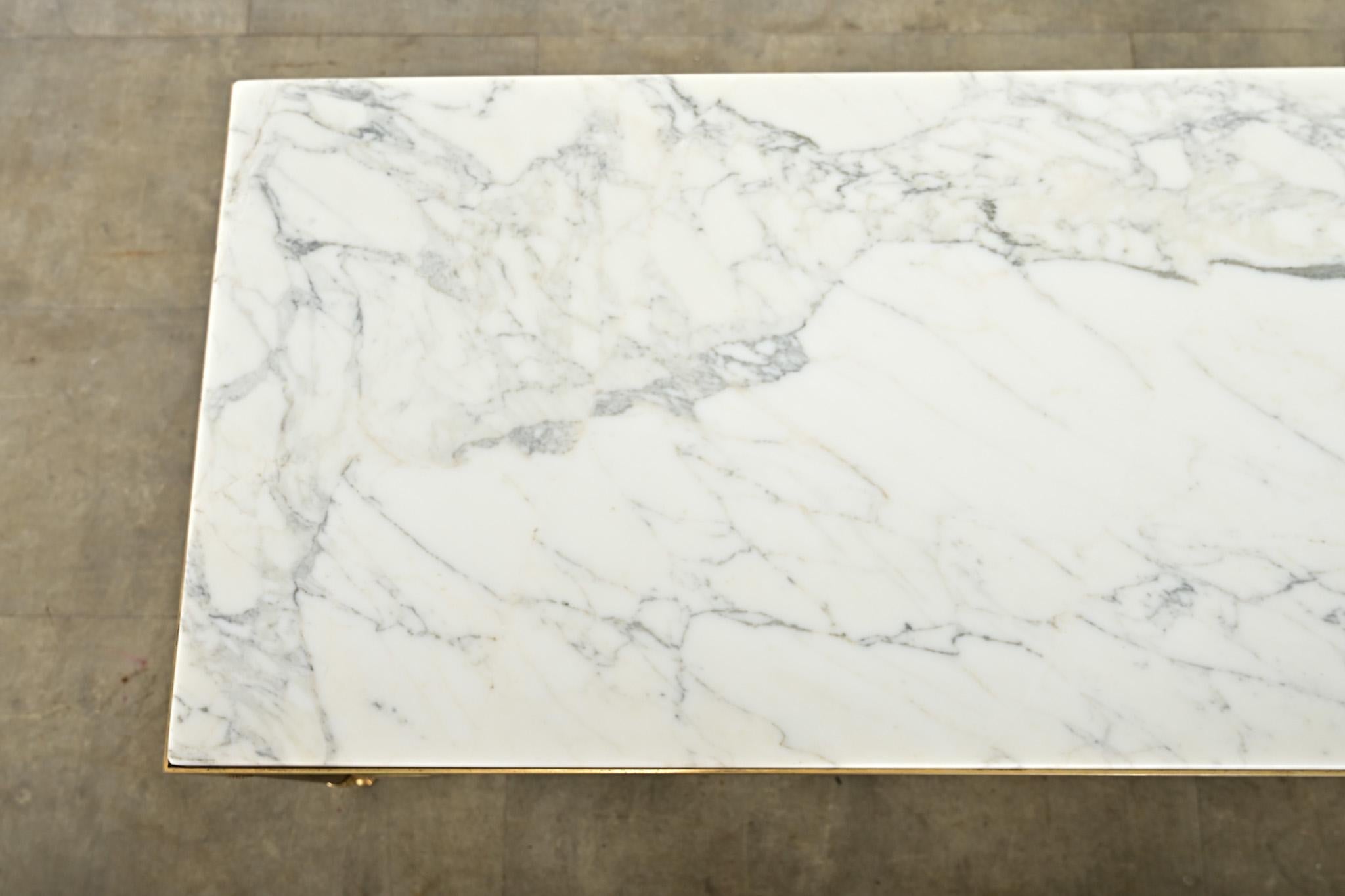 French Midcentury Marble and Brass Coffee Table For Sale 3