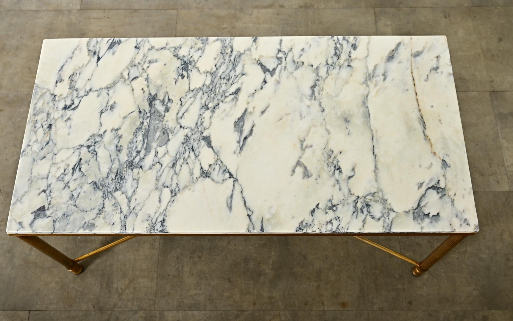 French Midcentury Marble and Brass Coffee Table For Sale 3
