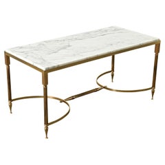 French Midcentury Marble and Brass Coffee Table