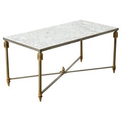 French Midcentury Marble and Brass Coffee Table