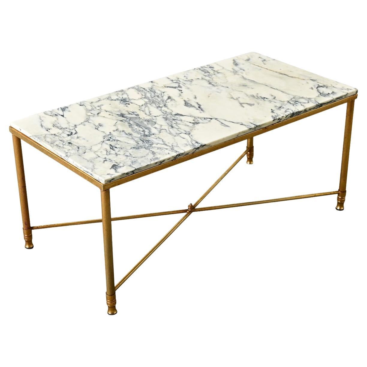 French Midcentury Marble and Brass Coffee Table