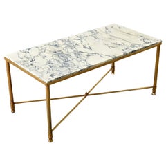 French Midcentury Marble and Brass Coffee Table