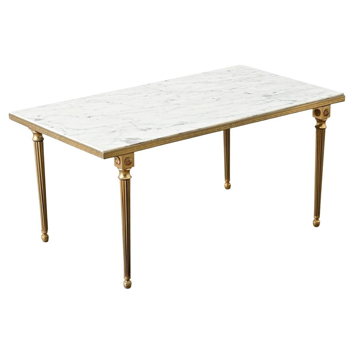 French Midcentury Marble and Brass Coffee Table For Sale
