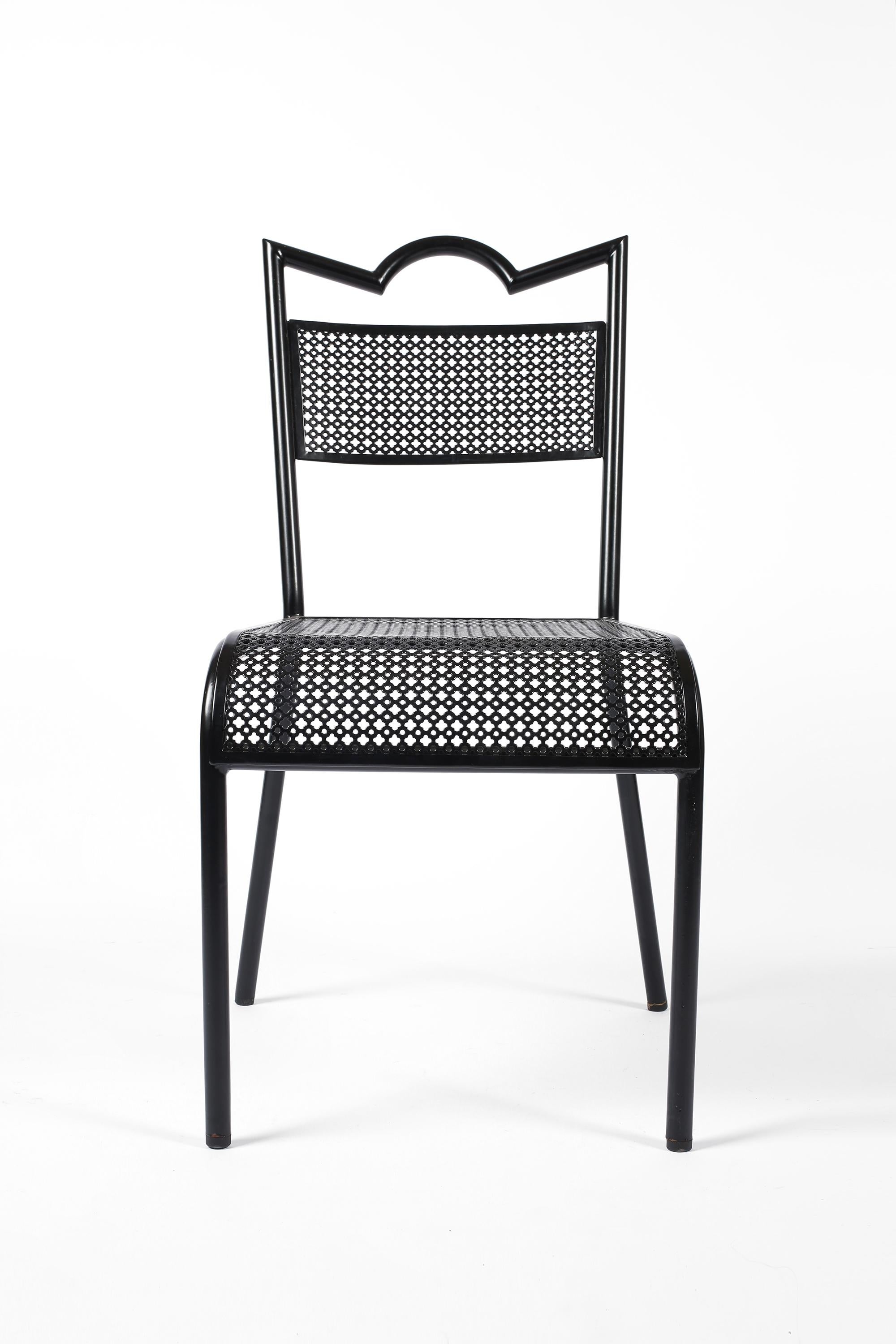 French Midcentury Mathieu Matégot 'Tube' Perforated Steel Chair For Sale 3