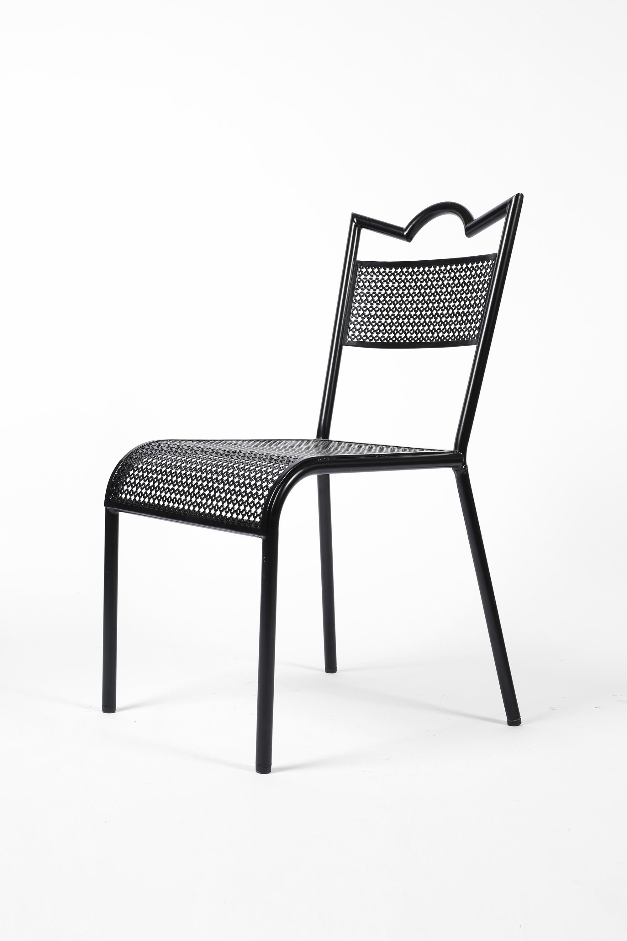 French Midcentury Mathieu Matégot 'Tube' Perforated Steel Chair For Sale 4