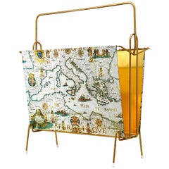 French Midcentury Mediterranean Map Magazine Rack, 1960s French Midcentury Mediterranean Map Magazine Rack, 1960s