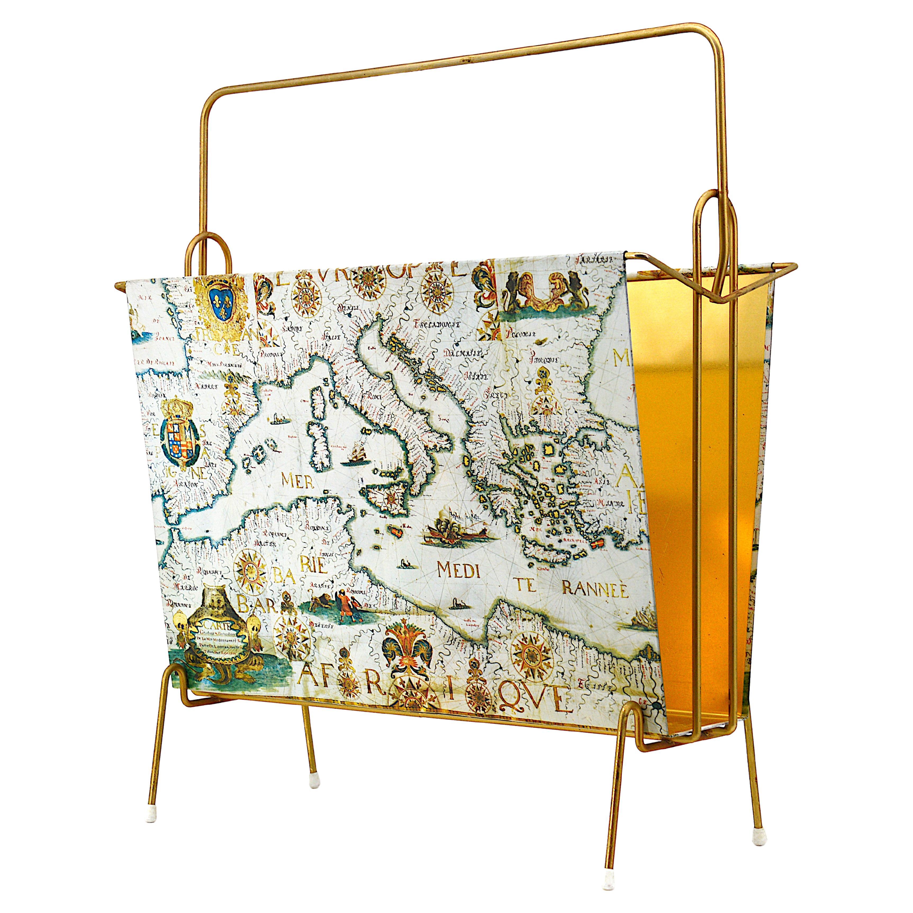 Vintage Brown Leather Stitched Magazine Rack, 1960s, France For Sale at ...