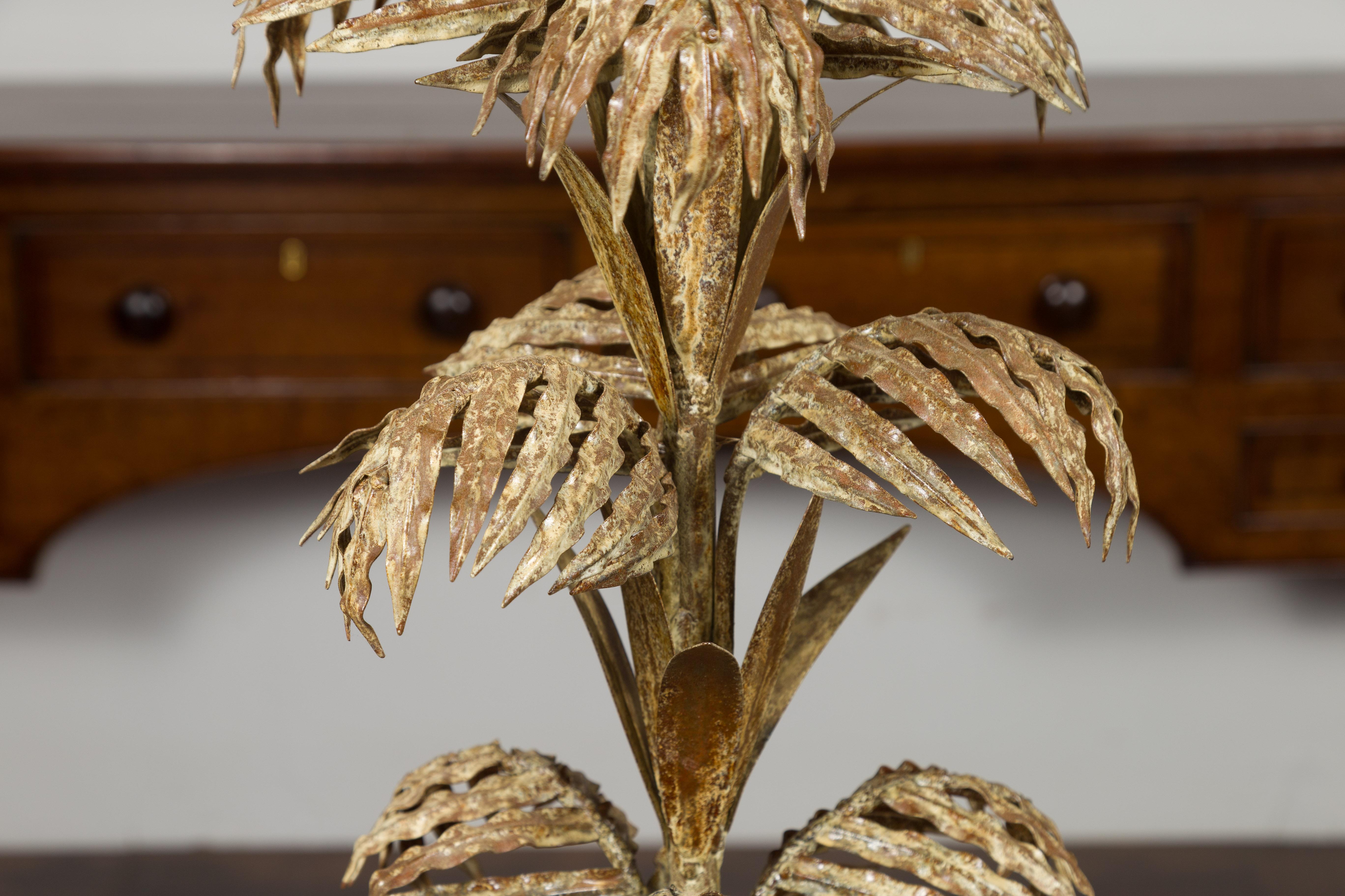 French Midcentury Metal Three-Tiered Palm Tree Lamp with Custom Lucite Base For Sale 6
