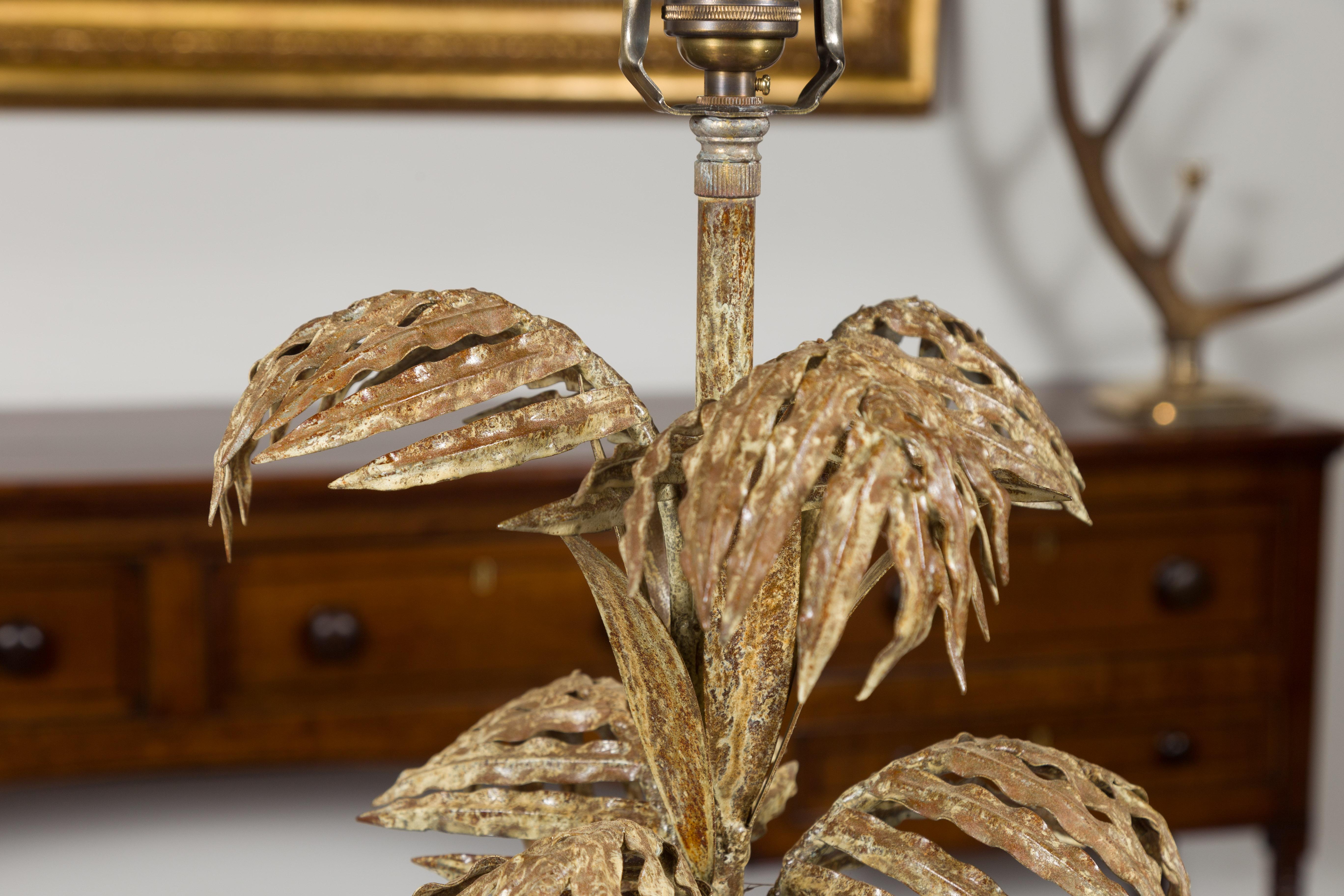 French Midcentury Metal Three-Tiered Palm Tree Lamp with Custom Lucite Base In Good Condition For Sale In Atlanta, GA
