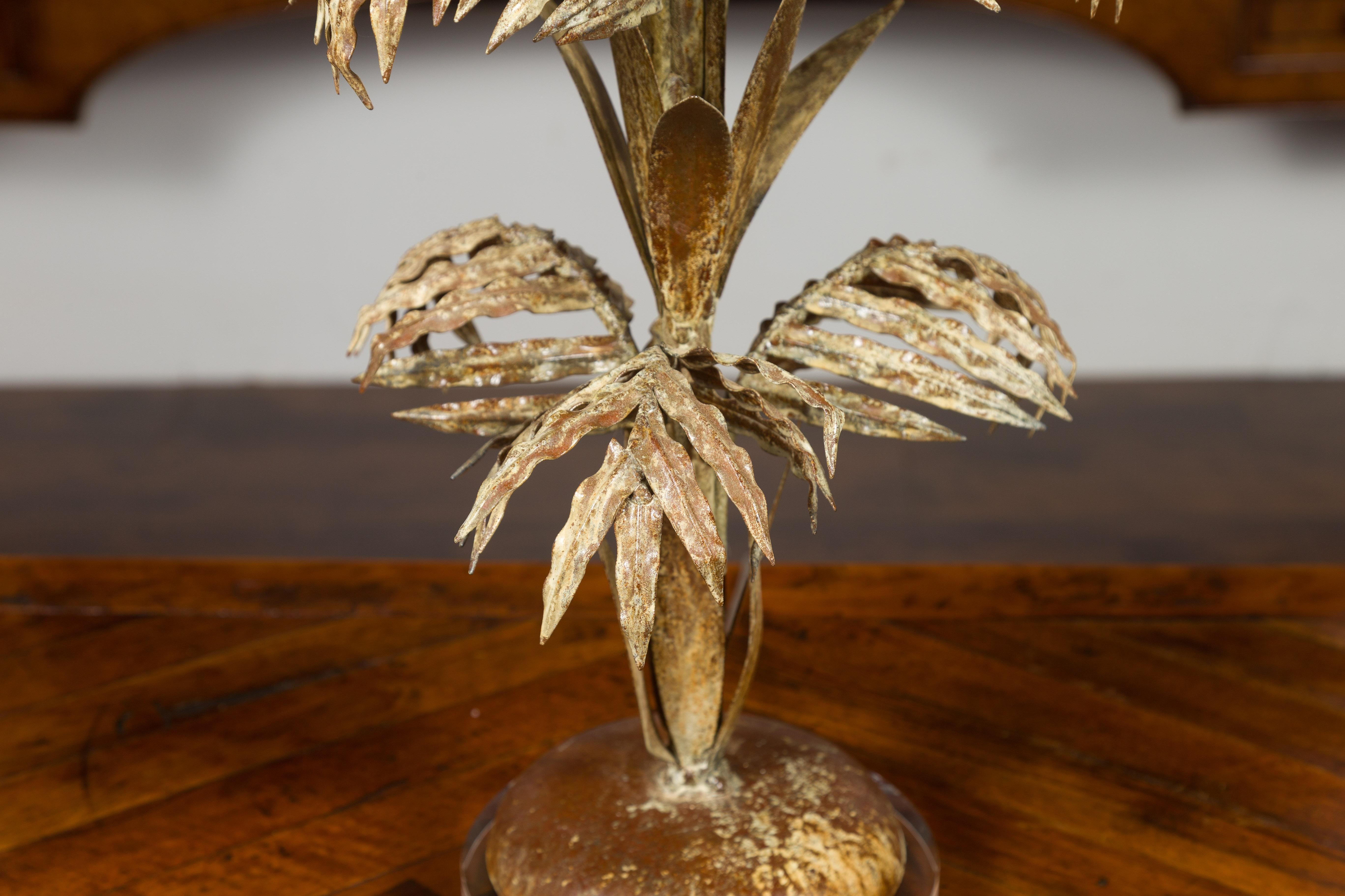 French Midcentury Metal Three-Tiered Palm Tree Lamp with Custom Lucite Base For Sale 3