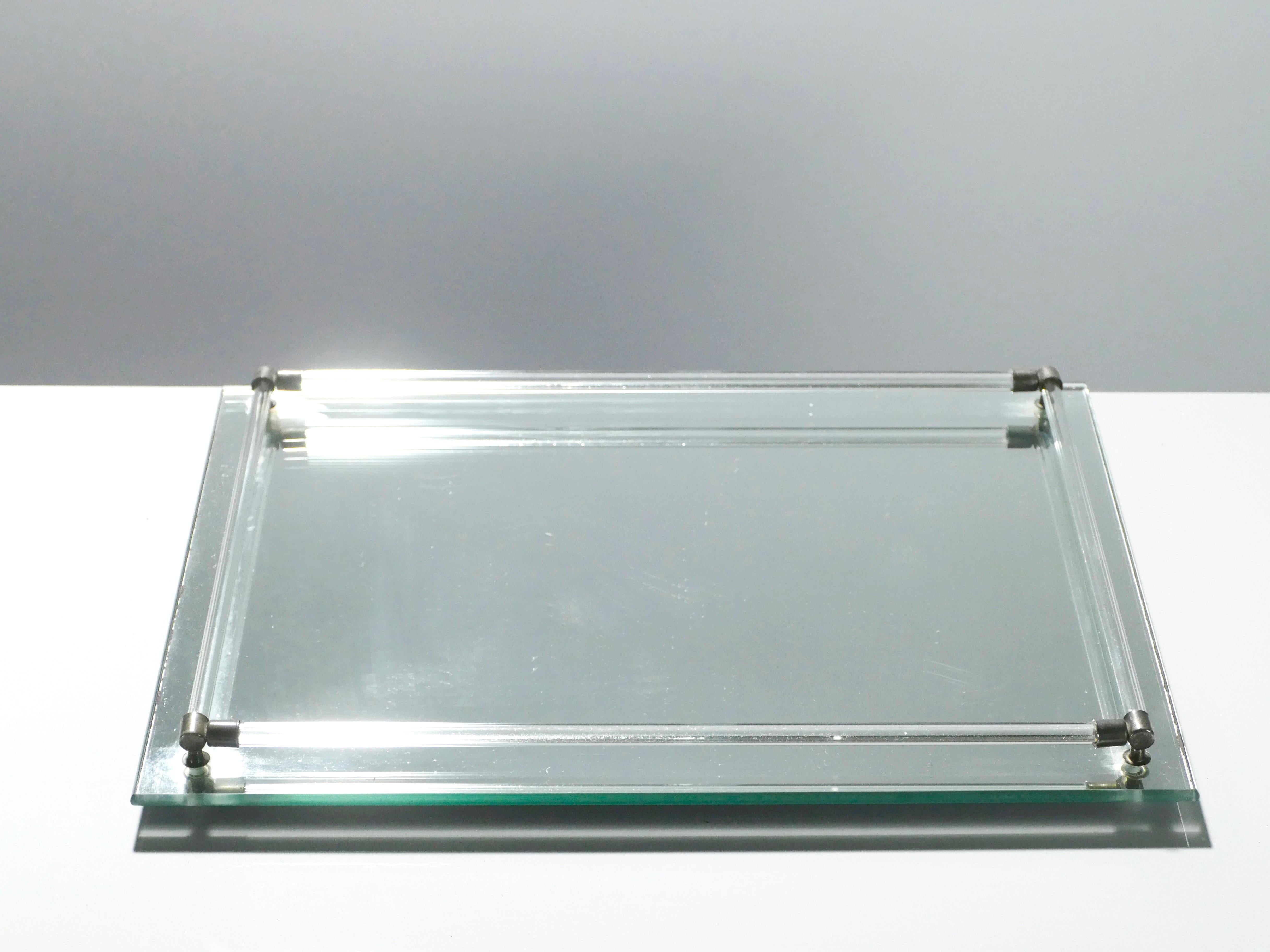 Mid-Century Modern French Midcentury Mirrored Tray Style of Jacques Adnet, 1940s