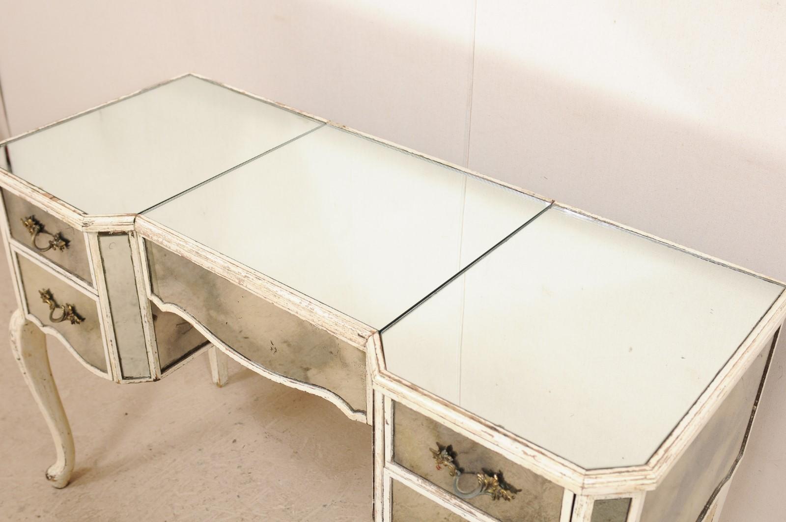 A Glamorous French Mid-century Mirrored Wood Dressing Table on Cabriole Legs 1
