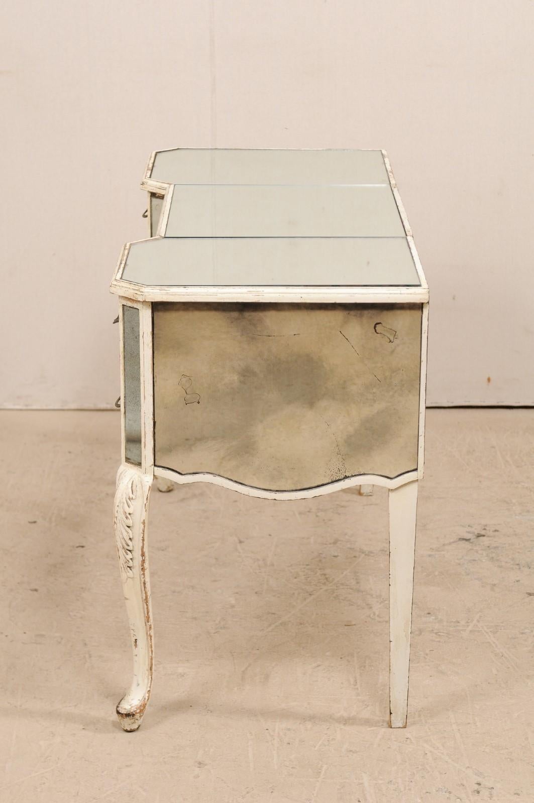A Glamorous French Mid-century Mirrored Wood Dressing Table on Cabriole Legs 3
