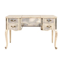 A Glamorous French Mid-century Mirrored Wood Dressing Table on Cabriole Legs