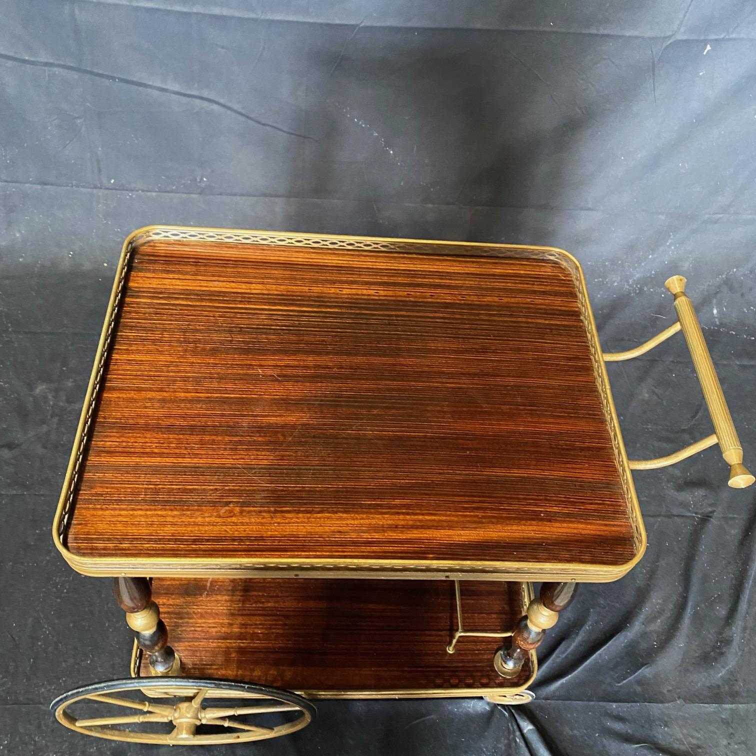 Neoclassical  French Midcentury Modern Bar Trolley or Bar Cart with Brass and Formica  For Sale