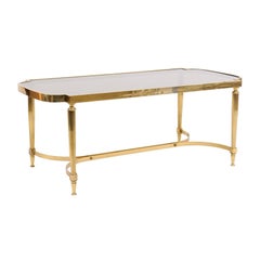 French Midcentury Modern Bronze Coffee Table with Smoked Glass and Reeded Legs