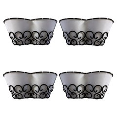 French MidCentury Modern Iron & Canvas Wall Lights, 1960s, France