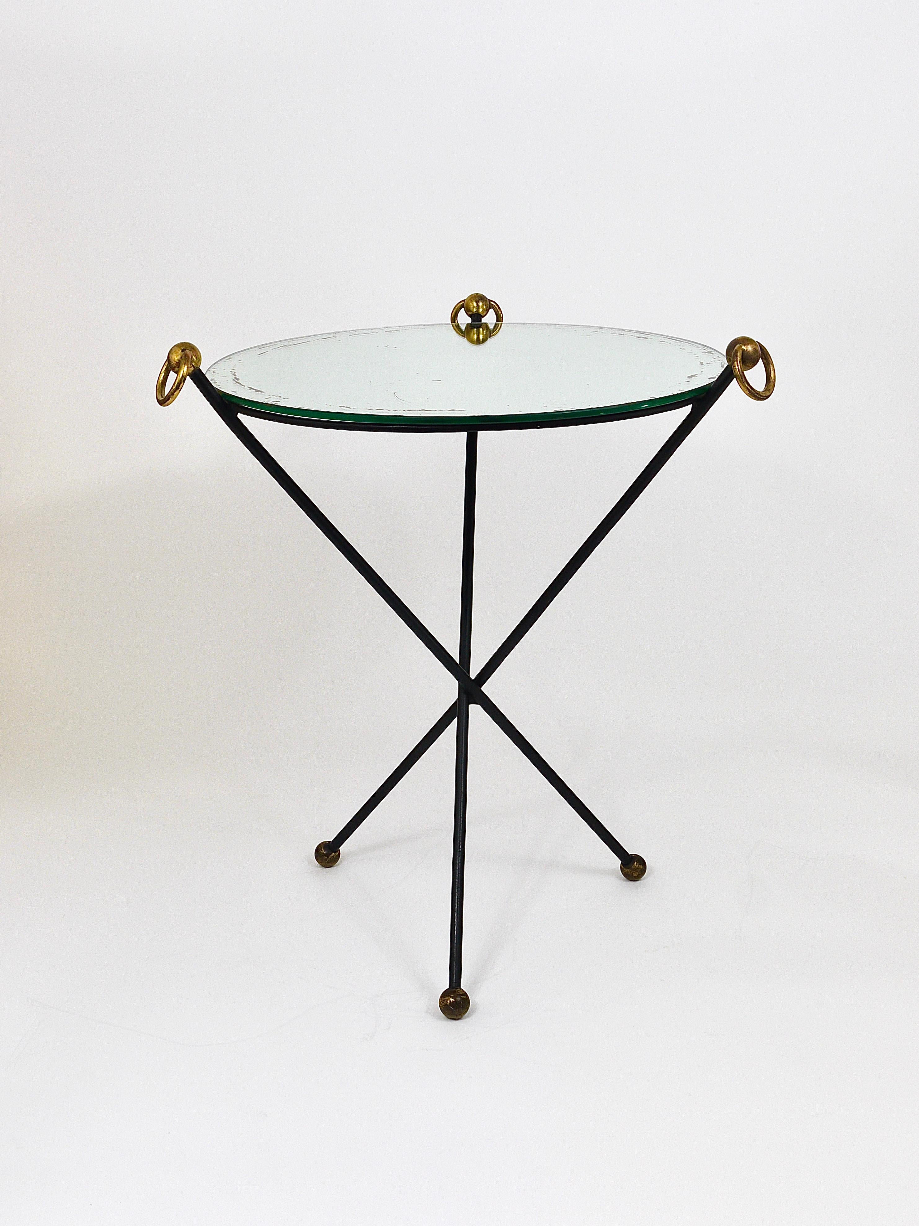 French Mid-Century Modern Mirror Side Table, Jacques Adnet Style, Brass, 1950s For Sale 5