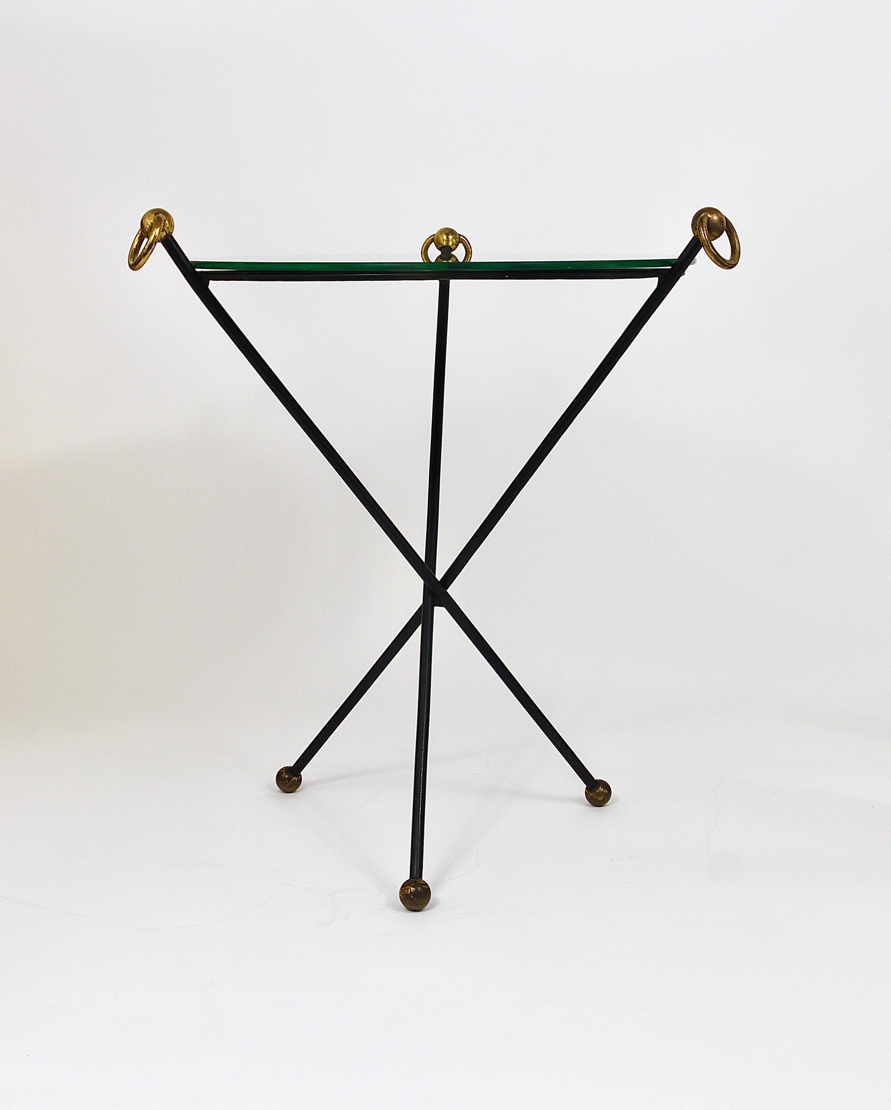 French Mid-Century Modern Mirror Side Table, Jacques Adnet Style, Brass, 1950s For Sale 7