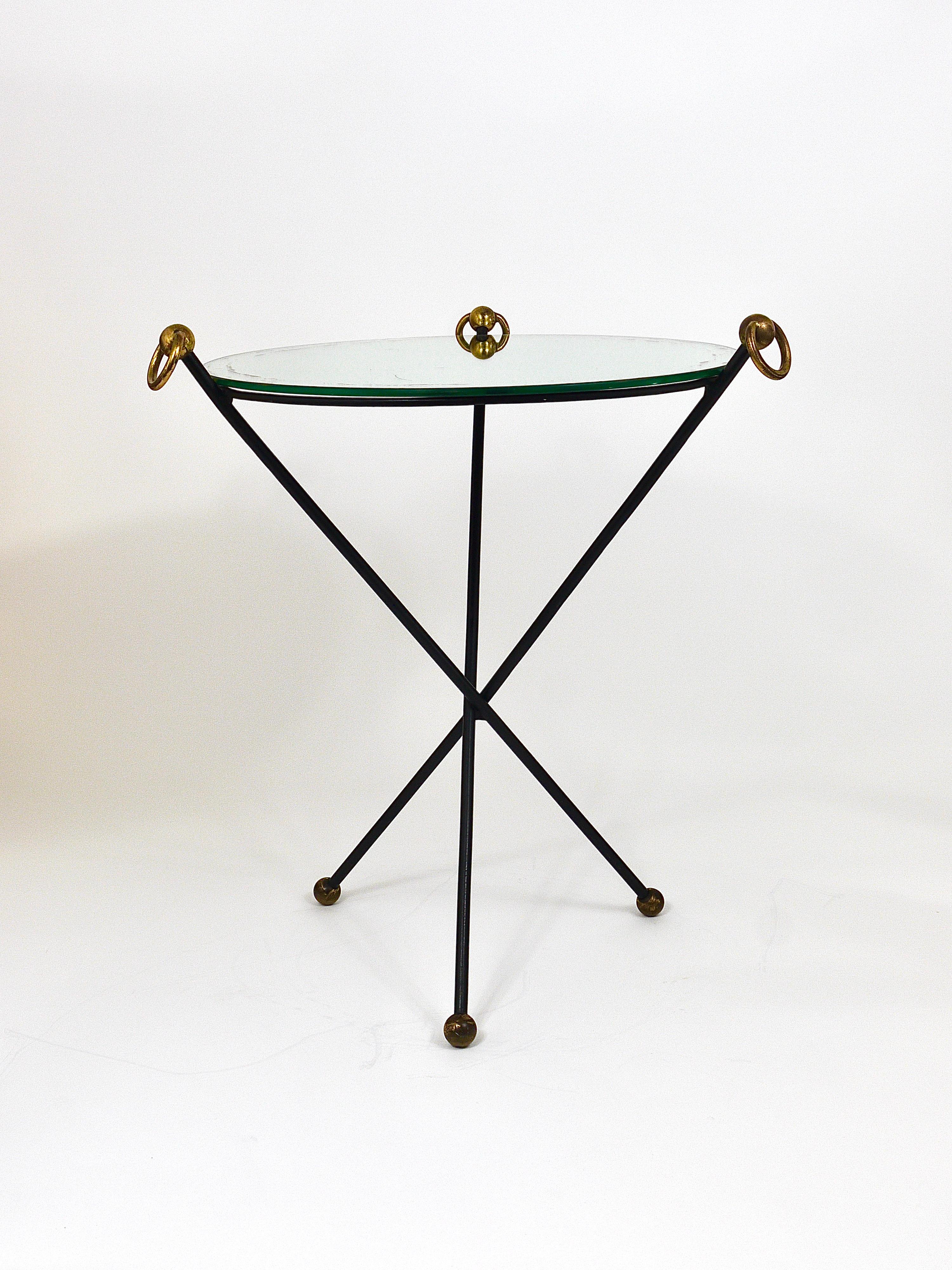 French Mid-Century Modern Mirror Side Table, Jacques Adnet Style, Brass, 1950s For Sale 9