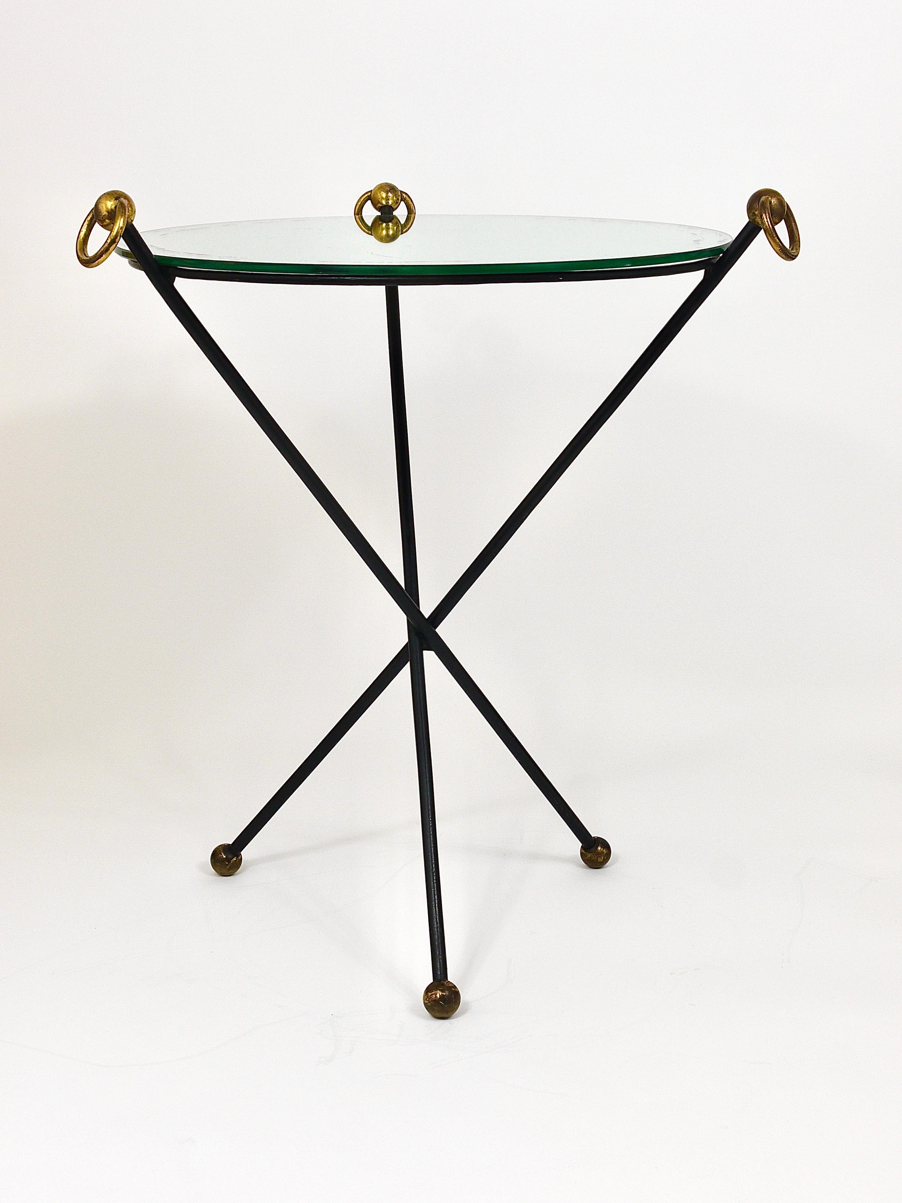 French Mid-Century Modern Mirror Side Table, Jacques Adnet Style, Brass, 1950s For Sale 11