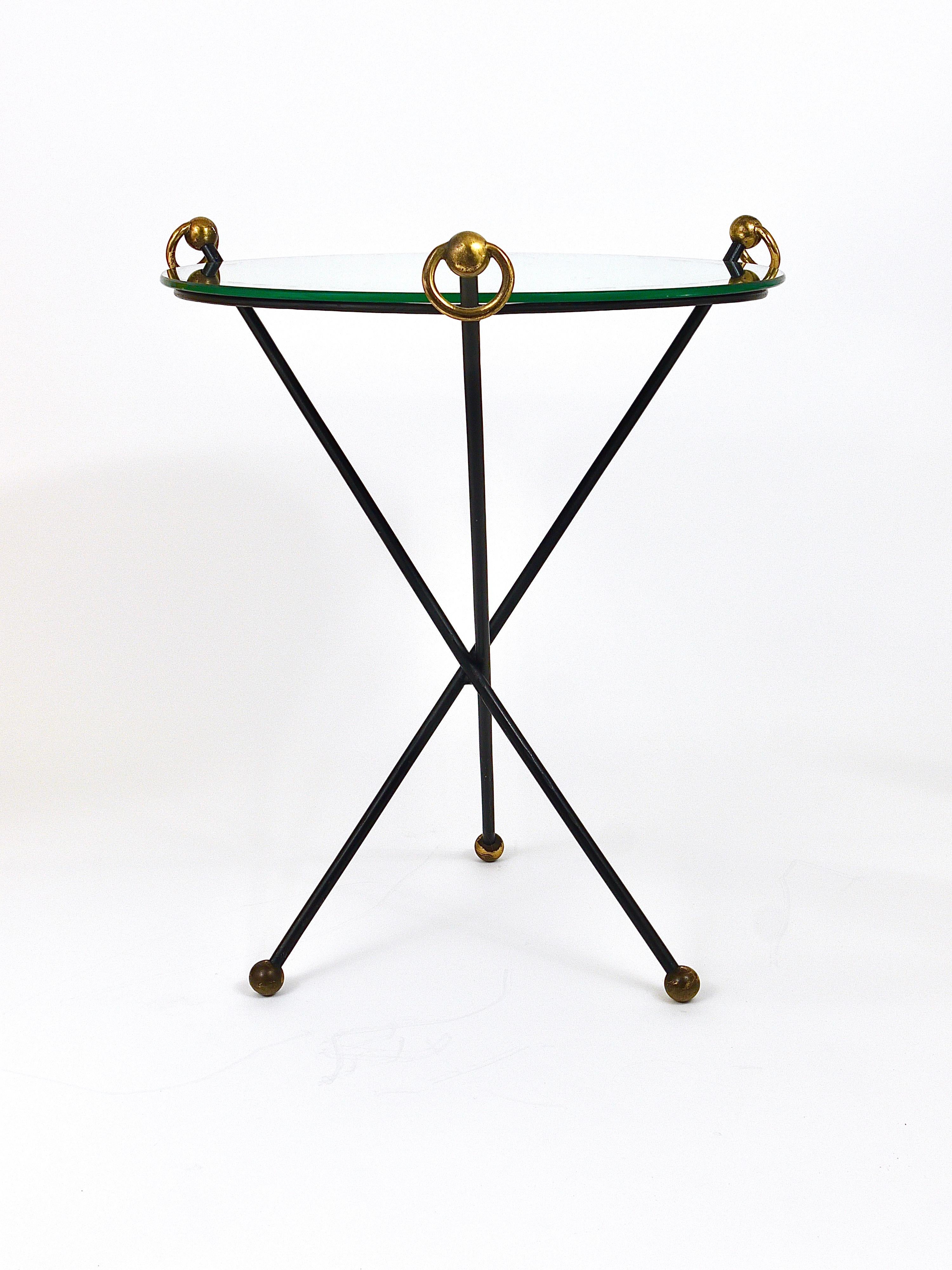 20th Century French Mid-Century Modern Mirror Side Table, Jacques Adnet Style, Brass, 1950s For Sale