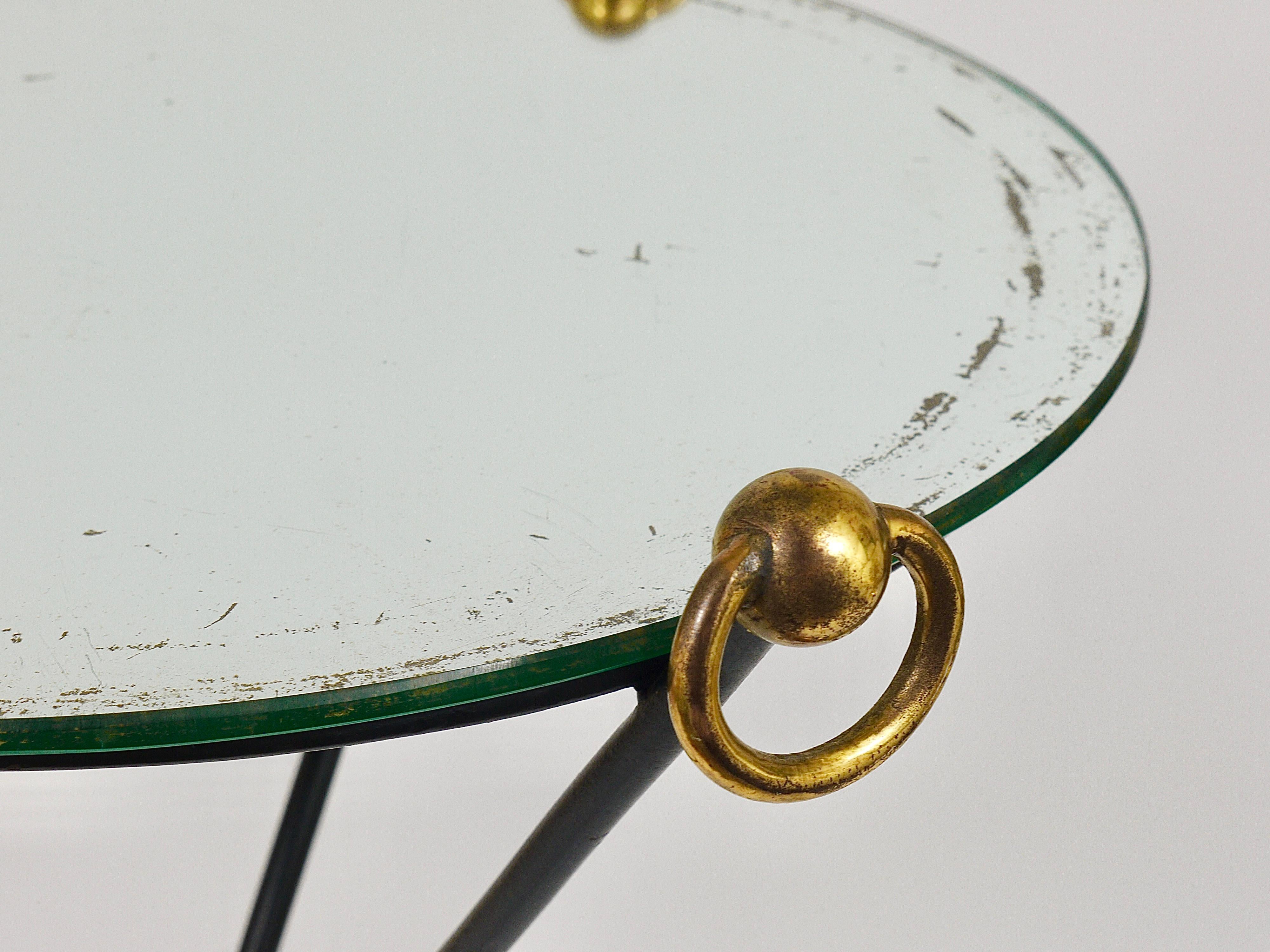 French Mid-Century Modern Mirror Side Table, Jacques Adnet Style, Brass, 1950s For Sale 2